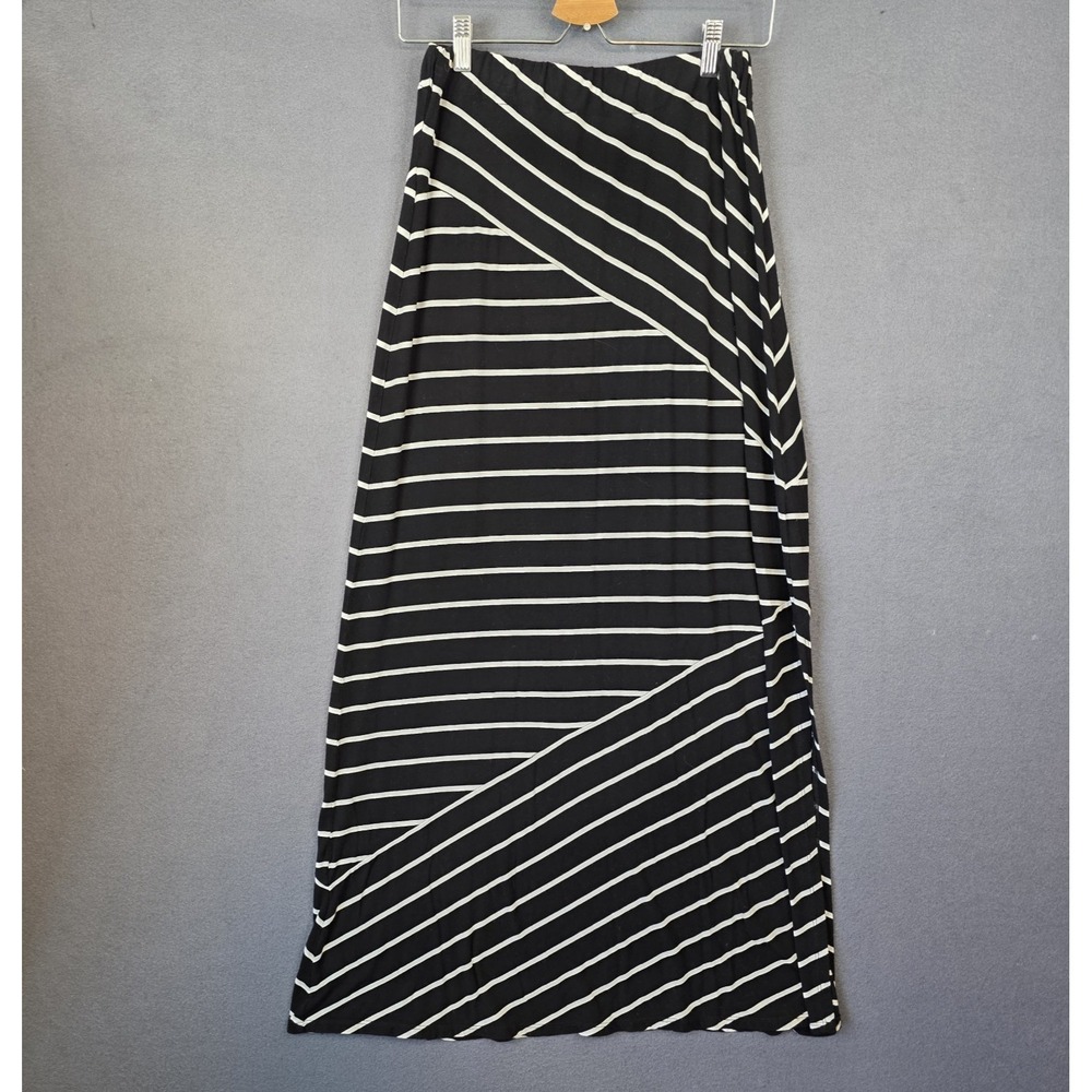 Ann Taylor Loft Maxi Skirt Sz Small Stretch Striped Black White Stripe Side Slit